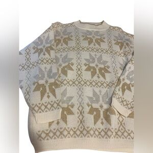 Womens Sweater Large Vintage Y2K 90s Metallic Snowflakes Christmas Holiday